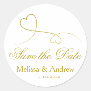 Zwei elegante Goldherzen Hochzeit "Save the Date Runder Aufkleber