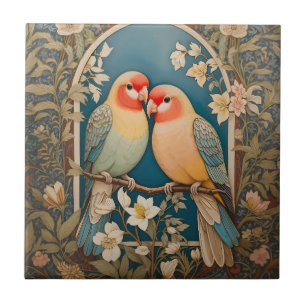 Zwei elegante Liebesvögel Vintage-Blumenmuster Fliese