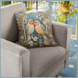 Zwei elegante Liebesvögel Vintage-Blumenmuster Kissen