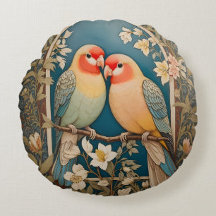 Zwei elegante Liebesvögel Vintage-Blumenmuster Rundes Kissen
