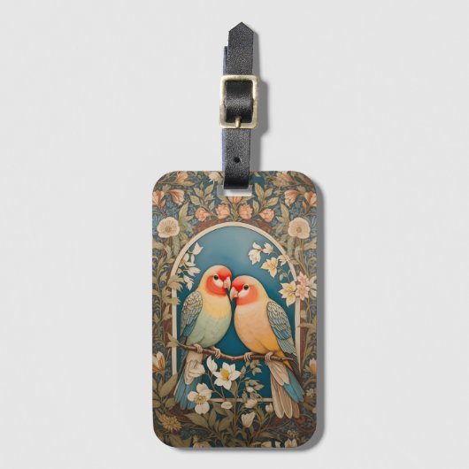 Zwei elegante Lovebirds Vintag Gepäckanhänger (Vorderseite Vertikal)