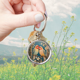 Zwei elegante Lovebirds Vintag Schlüsselanhänger