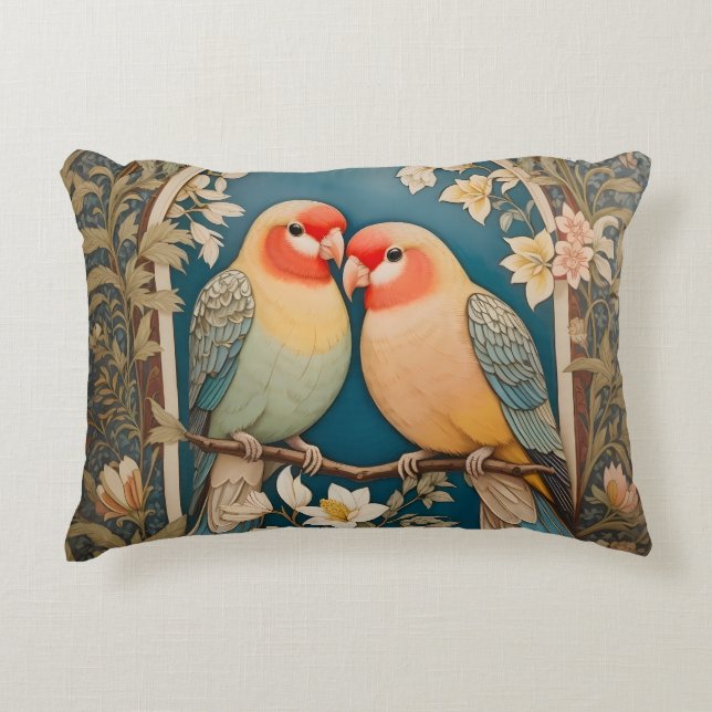 Zwei elegante Lovebirds Vintage Hübsche Blüte Dekokissen (Vorderseite)