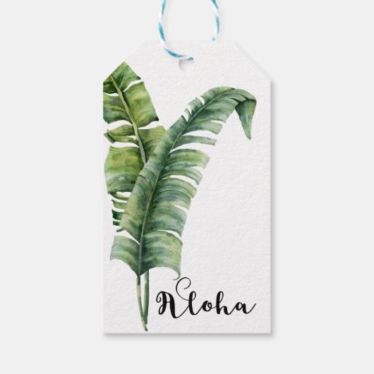 Zwei elegante Palm Blätter Tropical Aloha Wedding Geschenkanhänger (Rückseite)