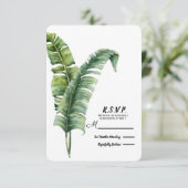 Zwei elegante Palm Blätter Tropical Wedding RSVP Karte (Stehend Vorderseite)