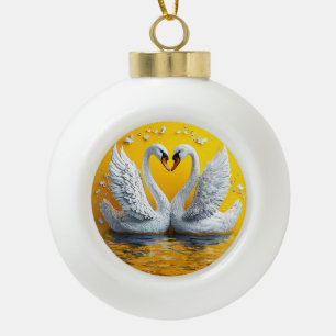 Zwei elegante Schwäne Keramik Kugel-Ornament