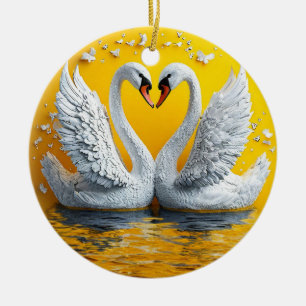 Zwei elegante Schwäne Keramik Ornament