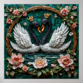 Zwei elegante Schwäne mit Kronen Poster (Vorne)