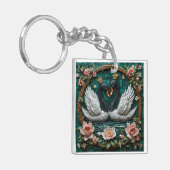 Zwei elegante Schwäne mit Kronen Schlüsselanhänger (Vorderseite links)