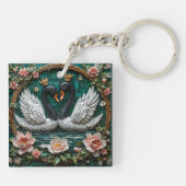 Zwei elegante Schwäne mit Kronen Schlüsselanhänger (Rückseite)