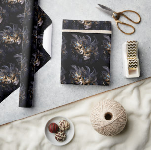 Zwei elegante Venezianische Masken Mardi Gras Karn Geschenkpapier