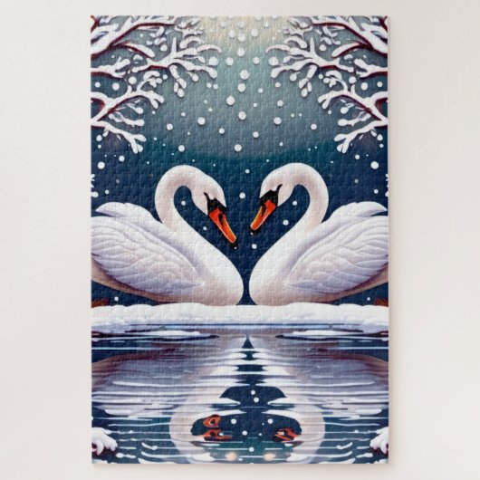 Zwei elegante weiße Schwäne Puzzle (Vertikal)