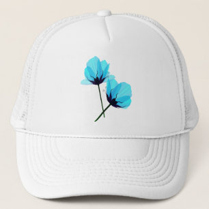 Zwei elektrischer blauer Blumen-Hut Truckerkappe