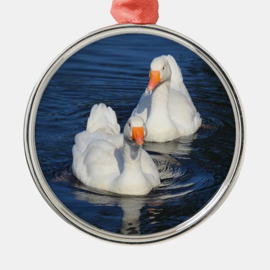 Zwei Emden Gänse II Silbernes Ornament (Vorne)