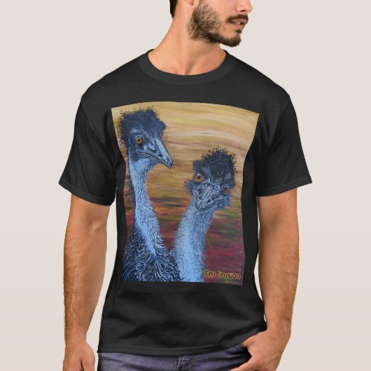 Zwei Emus schwärzen T - Shirt (Vorderseite)