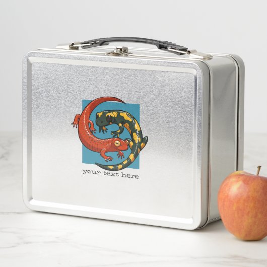 Zwei engagierte lächelnde Cartoon Salamander Metall Brotdose (Beispiel)