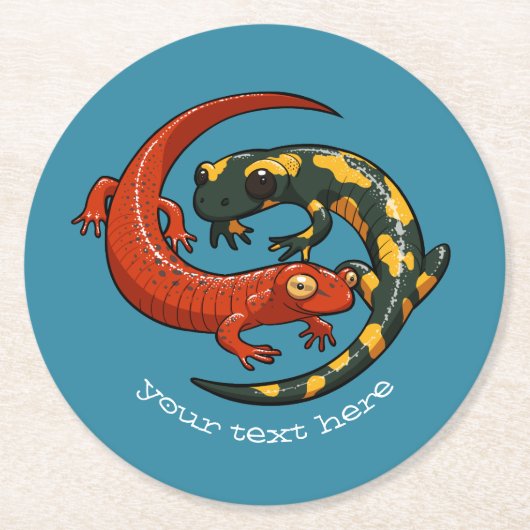 Zwei engagierte lächelnde Salamander Friends Carto Runder Pappuntersetzer (Vorderseite)