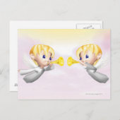 Zwei Engel blasen Hörner, CG, 3D, Illustration, Postkarte (Vorne/Hinten)