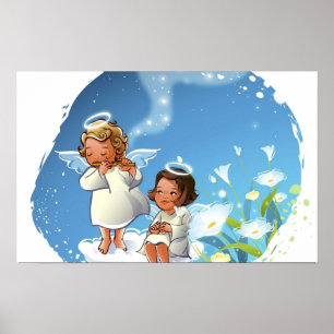 Zwei Engel, die auf den Wolken sitzen Poster
