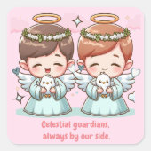 Zwei Engel, himmlische Wächter. Quadratischer Aufkleber (Vorderseite)