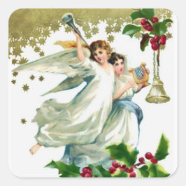 Zwei Engel mit Glocken Weihnachten Runder Aufkleber