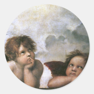 Zwei Engel, Raphael Vintage Fine Art Runder Aufkleber