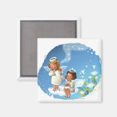Zwei Engel sitzen auf den Wolken Magnet (Vorderseite/Rückseite)