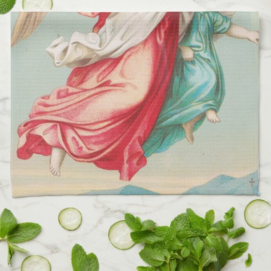 Zwei Engel tragen ein kleines Kind Geschirrtuch (Gefaltet)