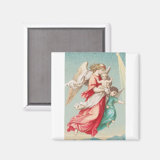 Zwei Engel tragen ein kleines Kind Magnet (Vorderseite/Rückseite)