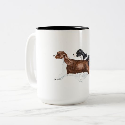 Zwei englischer Springer-Spaniels-Tasse Zweifarbige Tasse (Vorderseite Links)