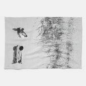 Zwei Enten in Schwarz und Weiß Geschirrtuch (Horizontal)