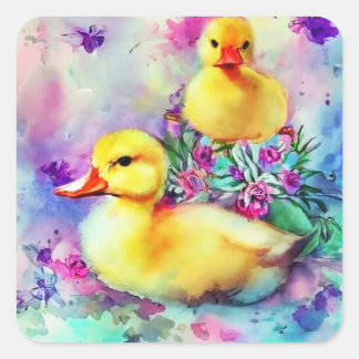 Zwei Enten in Wasserfarbe Quadratischer Aufkleber