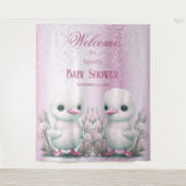 Zwei Enten Rosa floraler Hintergrund Wandteppich (Vorderseite)