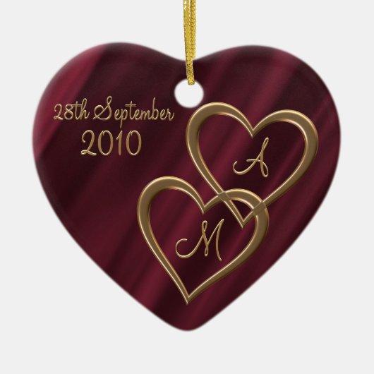 Zwei entwirrte Goldherzen Keramikornament (Vorne)