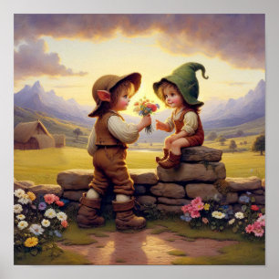 Zwei entzückende Vintage-Munchkins in Landkleidung Poster