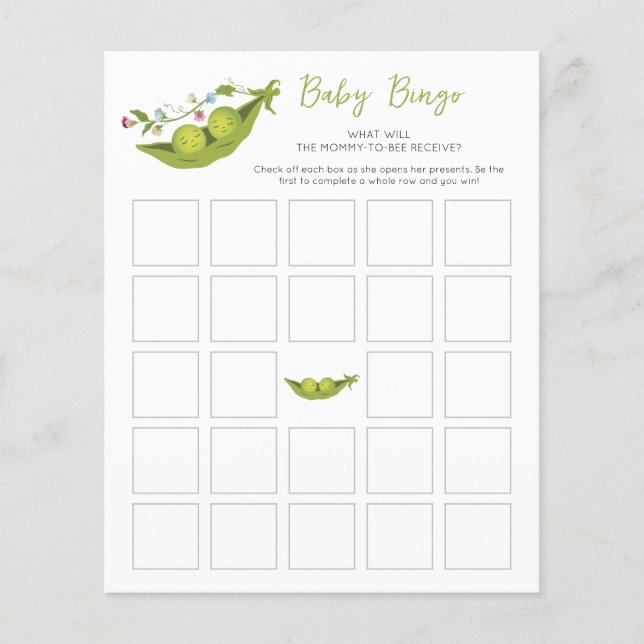 Zwei Erbsen im Pod Twin Baby Shower Bingo Game (Vorderseite)