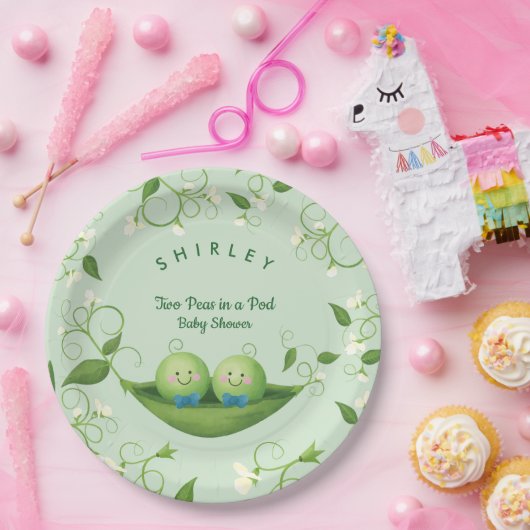 Zwei Erbsen in einem Pod Baby Boy Twins Dusche Pappteller (Party)
