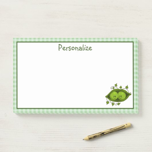 Zwei Erbsen in einem Pod Post-it Klebezettel (Auf Schreibtisch)