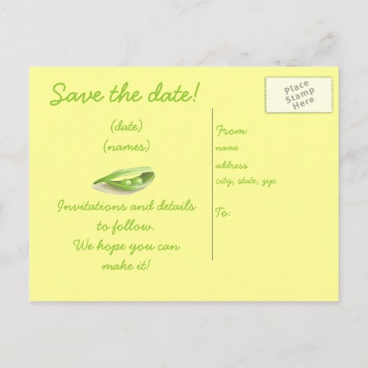 Zwei Erbsen in einem Pod - Save the Date Postkarte (Rückseite)