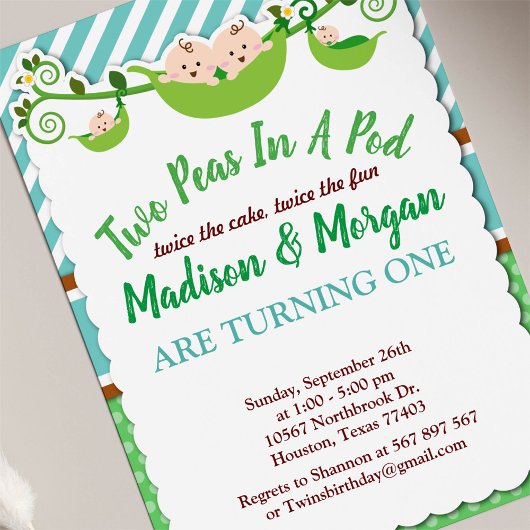 Zwei Erbsen in einem Pod - Zwillinge zum Geburtsta Einladung