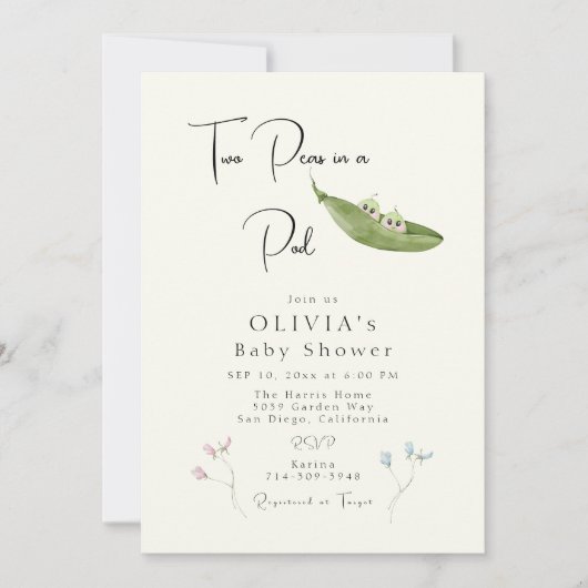Zwei Erbsen in einer Pod-Baby-Dusche Einladung (Vorderseite)