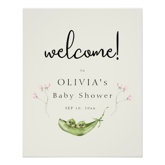 Zwei Erbsen in einer Pod Girl Baby Dusche Willkomm Fotodruck (Vorne)