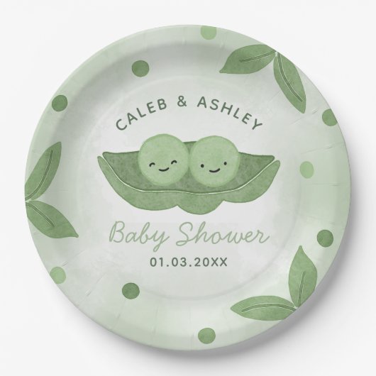 Zwei Erbsen in einer Pod-Twin-Boys-Kinderdusche Pappteller (Vorderseite)