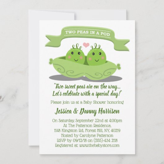 Zwei Erbsen in einer Pod-Zweiwindusche Einladung (Vorderseite)