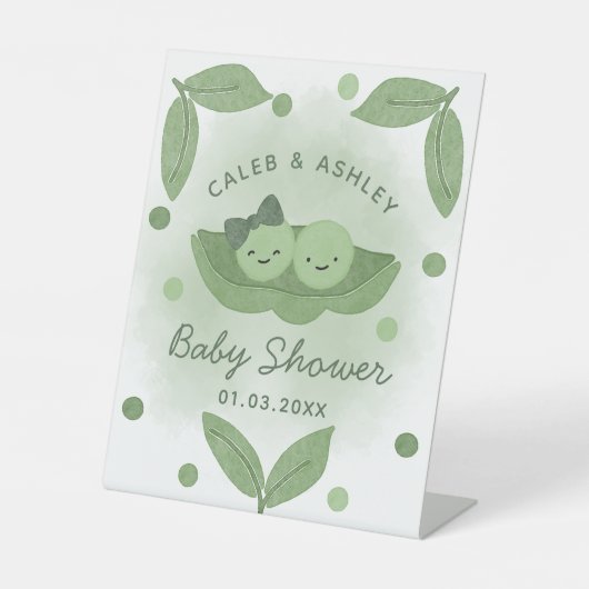 Zwei Erbsen in Pod Twin Girl Boy Babydusche Willko Sockelschild (Vorderseite)