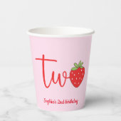 Zwei Erdbeeren Geburtstag Rosa Pappbecher (Rückseite)