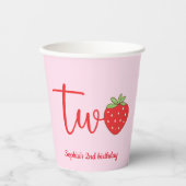 Zwei Erdbeeren Geburtstag Rosa Pappbecher (Vorderseite)