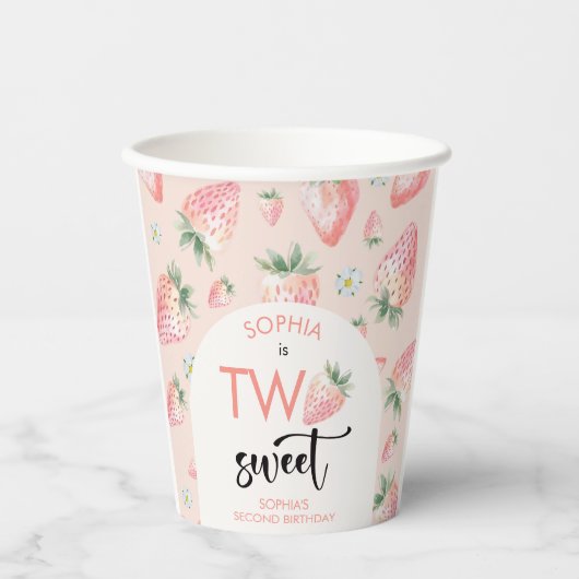 Zwei Erdbeeren-Kindergeburtstag Pappbecher (Vorderseite)