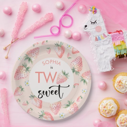Zwei Erdbeeren-Kindergeburtstag Pappteller (Party)