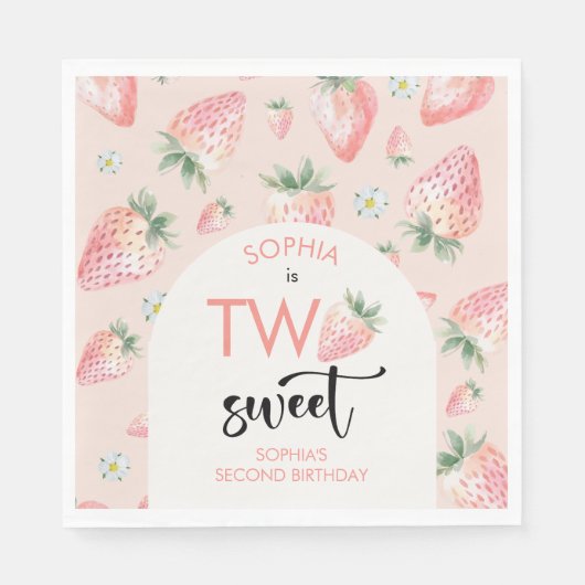 Zwei Erdbeeren-Kindergeburtstag Serviette (Vorderseite)